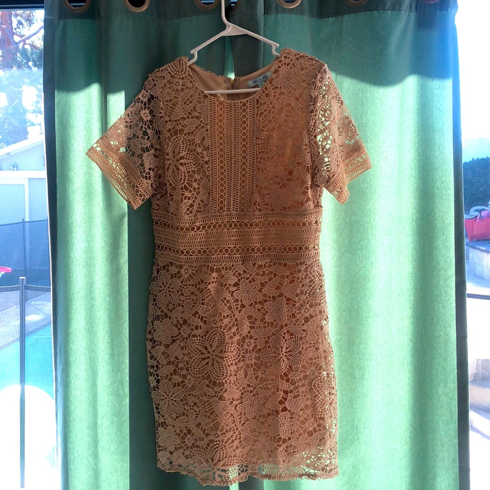 She + Sky Creme Lace Mini Dress